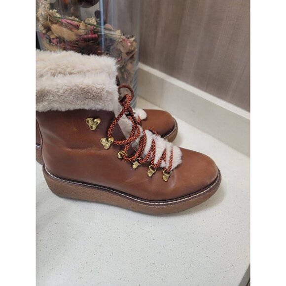 J Crew Women’s Brown Leather Faux Fur Nordic Winter Boots Crepe Soles Sz 8 - Picture 4 of 8